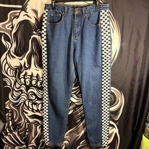 Nasty Gal Blue Denim Jeans size 8 checkered straight leg